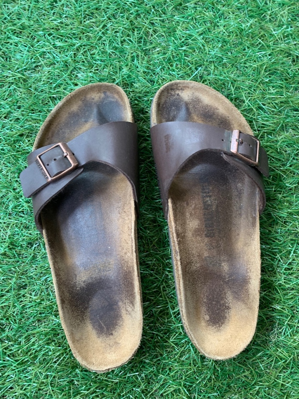 Birkenstock Leather Single-Band Slide Sandal with Buckle Men's size 7